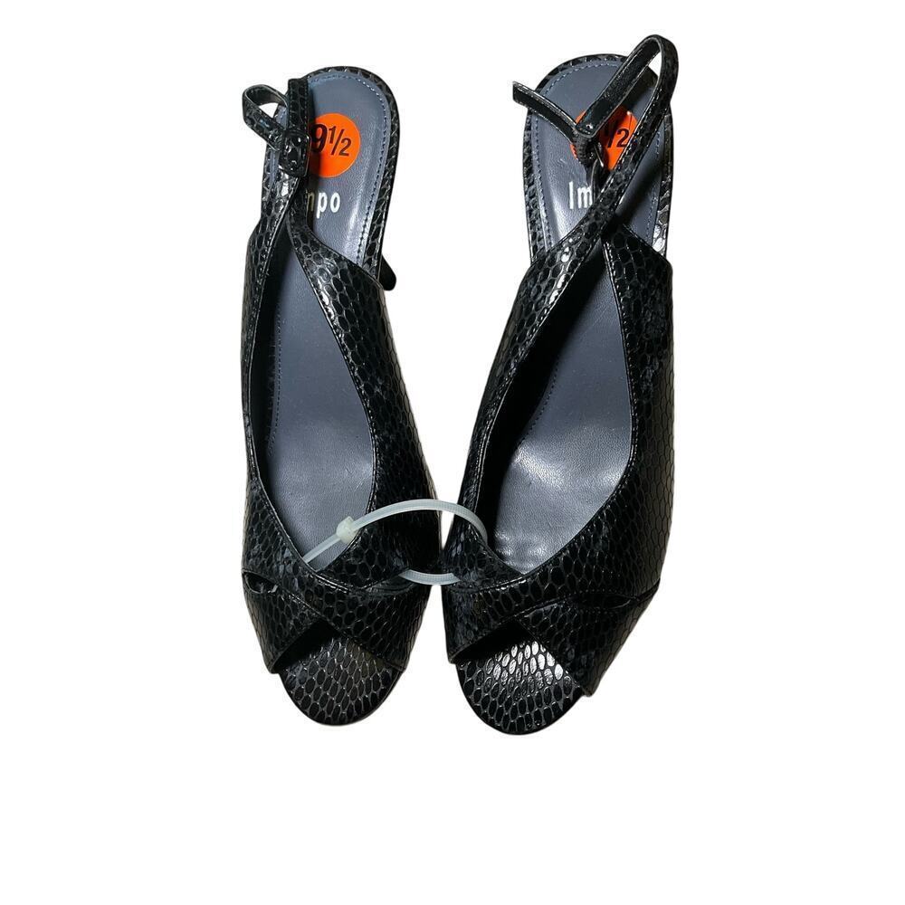 Impo Slingback Snake Leather Shoes Kitten Heel Openโ Toe Black Size 9.5 NEW